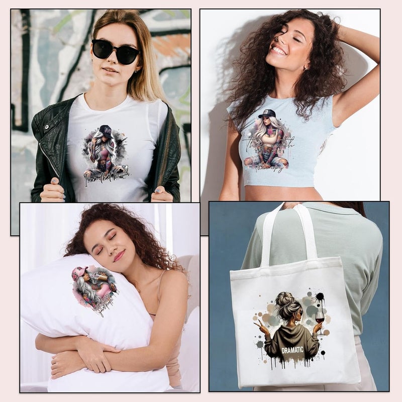 Shejdgart Dtf Transfers Ready to Press - 20 Pcs Cool Style Girls Heat Transfer Vinyl Stickers Funny Mama Skull Coffee Iron on Patches Decals for T-Shirts Clothes Bag Pillow DIY Fabric Decor - Image 5
